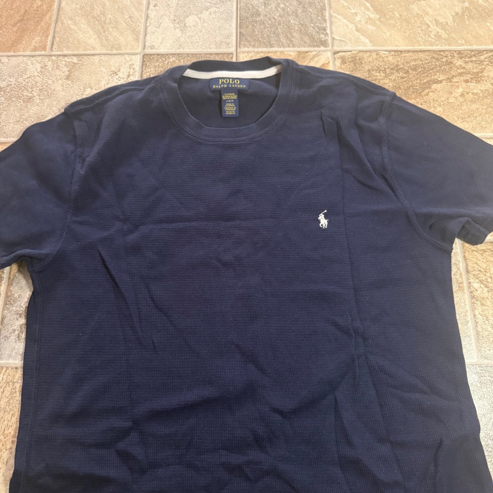 Polo Ralph Lauren Mens Navy Blue Waffle Knit Thermal Short Sleeve T-Shirt Large